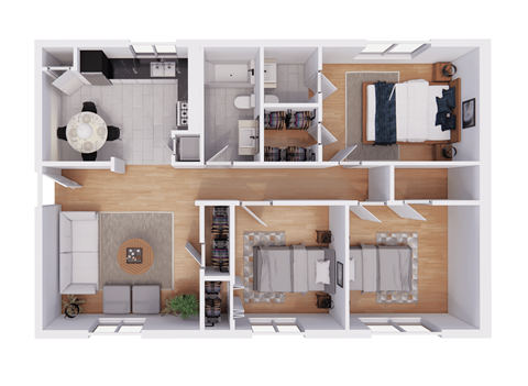 Floor plan for 3 beds, 1.5 baths, 990 sqft